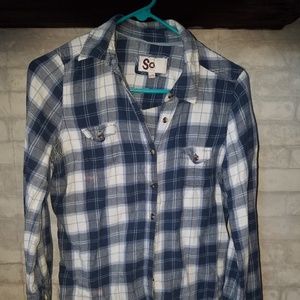 SO Blue & White Plaid Flannel Shirt